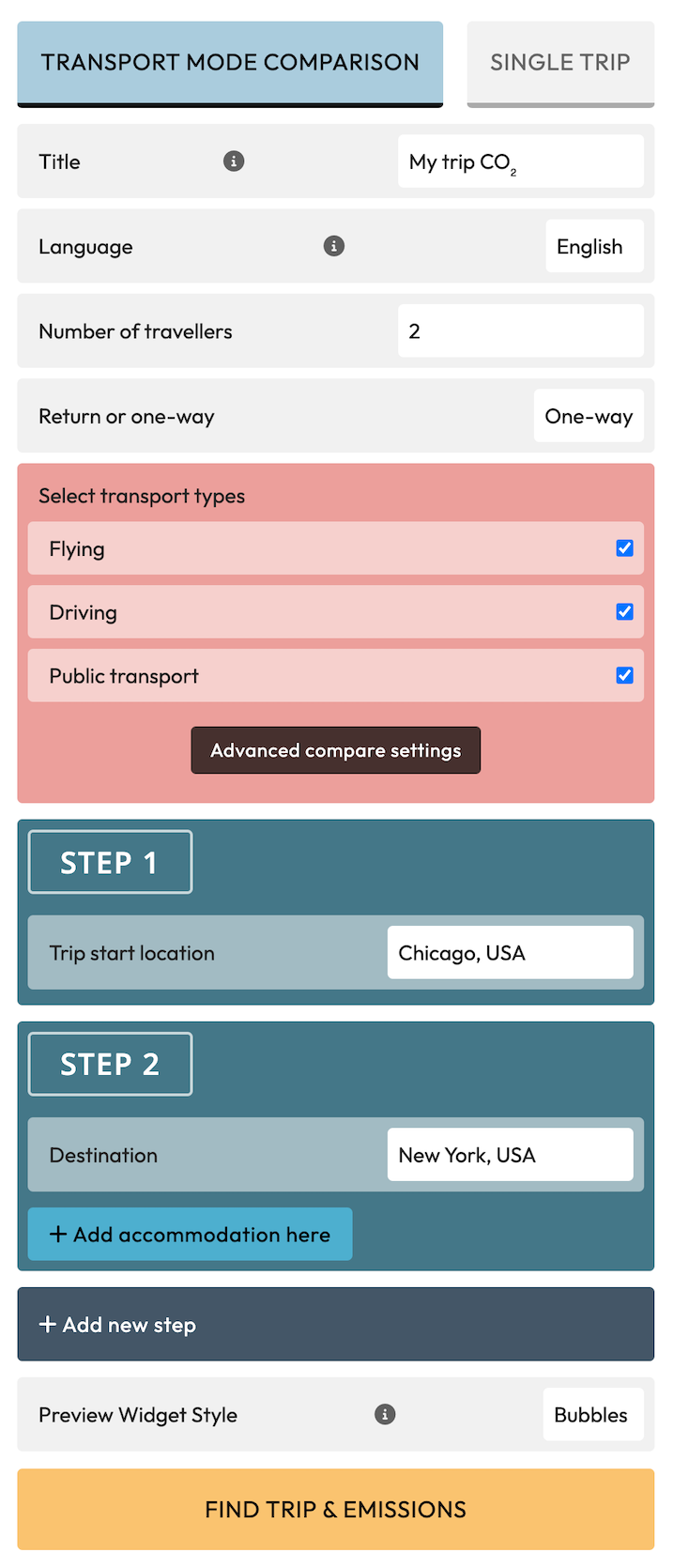 Travel CO2 Trip Creator